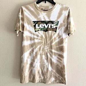 New Levis Tshirt S Camo Logo Spiral Tie Dye White Tan Brown Short Sleeve Unisex